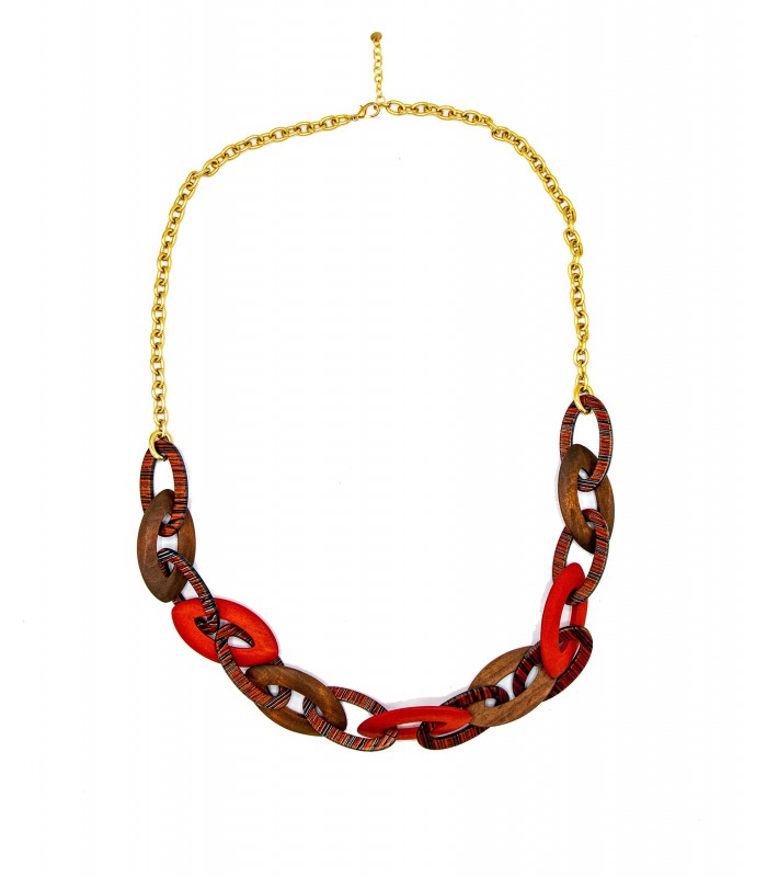 Regelen Klokje Grap lange halsketting met grote houten schakels en goudkleurige jasseron |  Dehalsketting voor kettingen