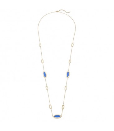 Sieraden set in goudkleur met blauwe inleg, Ketting, Armband en oorbellen